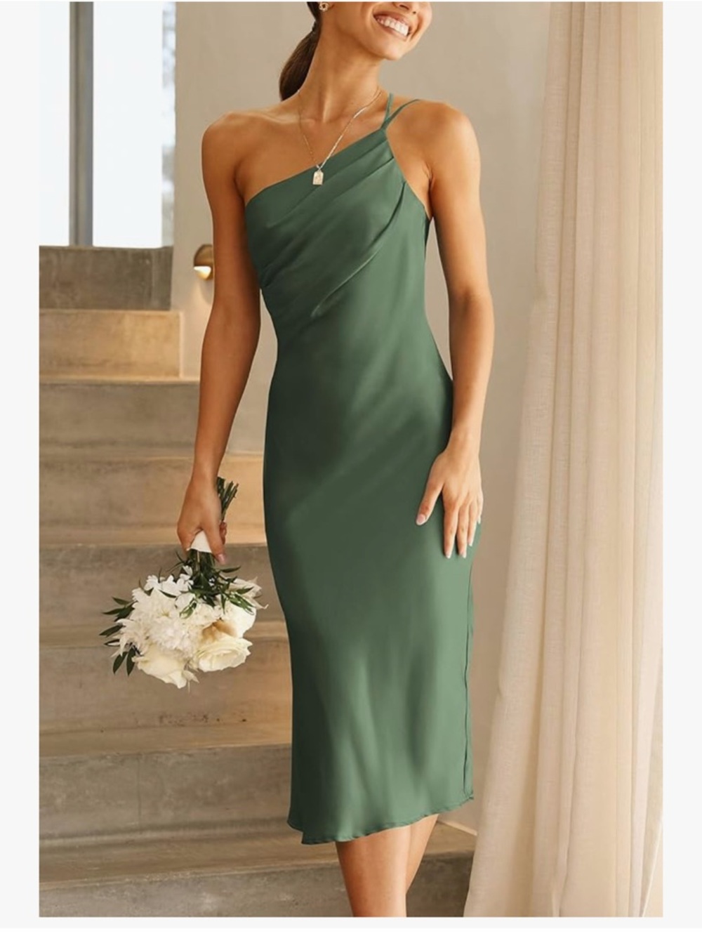 Elegant Green Midi Dress with Twist Neckline